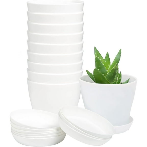 8Pack Nursery Flower Pots,3.9x2.8x3.4In Reusable Plastic Containers for Plants with Trays,Durable Flower Pots for Succulents Transplanting(White)
