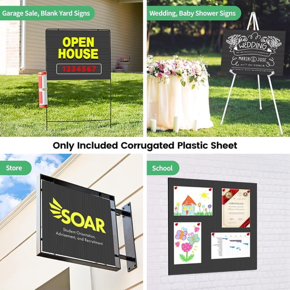 8Pack Plastic Poster Board 24" x 36" Plastic Sheets, Waterproof Coroplast Sheets, 4mm Thick Blank Board Yard Signs for Lawn, Open House, Birthday, Crafts, Black