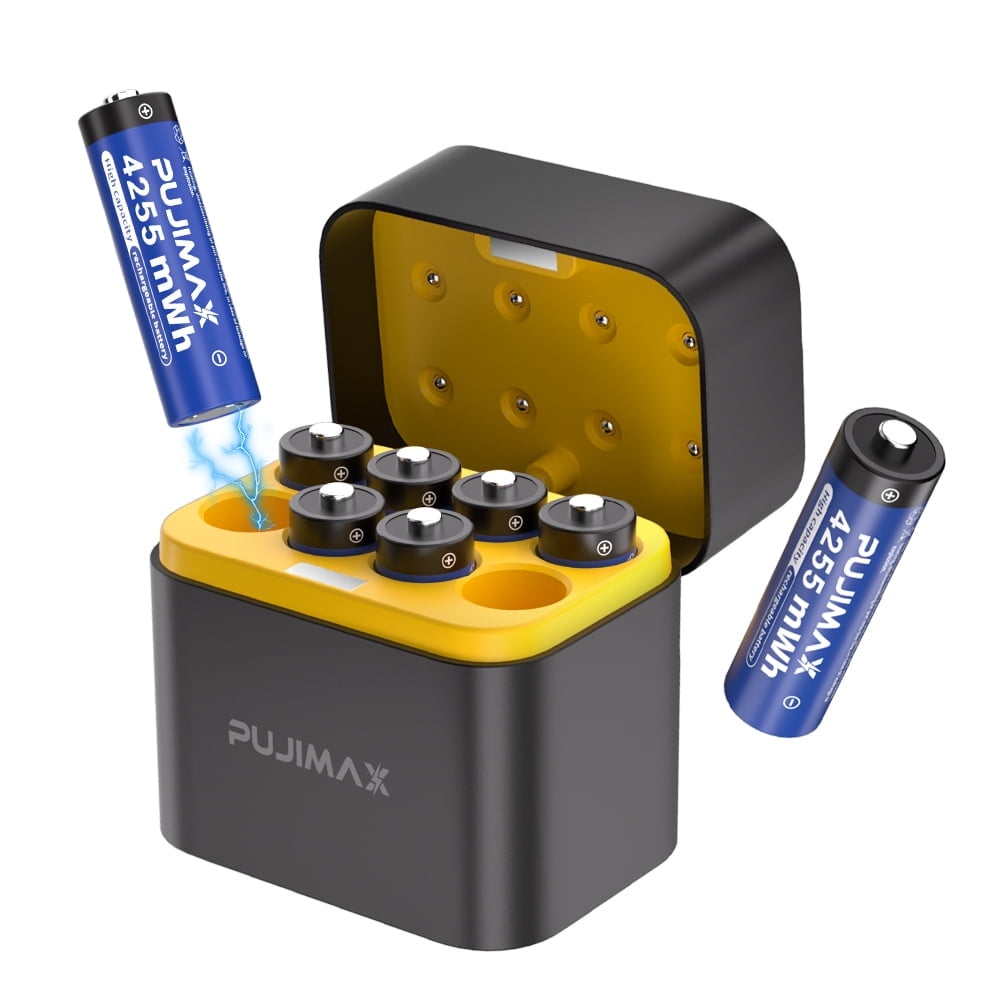 8Pack Rechargeable Lithium AA Batteries with Fast Charger, 1.5V High Power 4225mWh Batteries, AA Rechargeable Li-ion Batteries with 2000+ Cycle Times