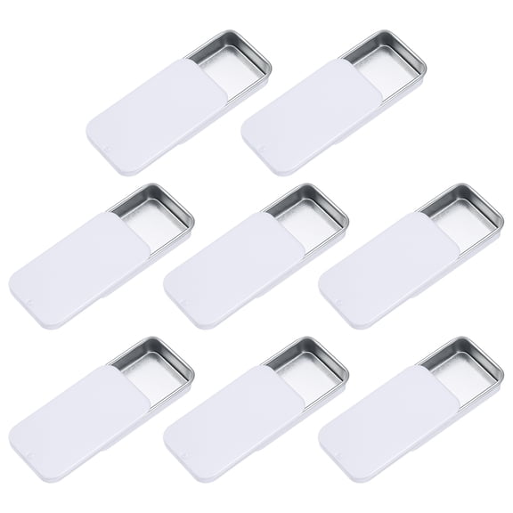8Pack Slide Top Tin Containers, 2"x1"x0.4" Mini Metal Empty Tins Box with Sliding Lids, Bright White