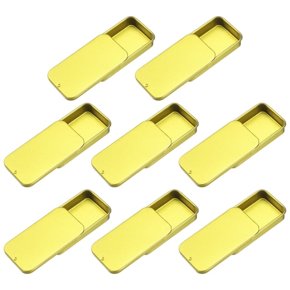 8Pack Slide Top Tin Containers, 2"x1"x0.4" Mini Metal Empty Tins Box with Sliding Lids, Golden
