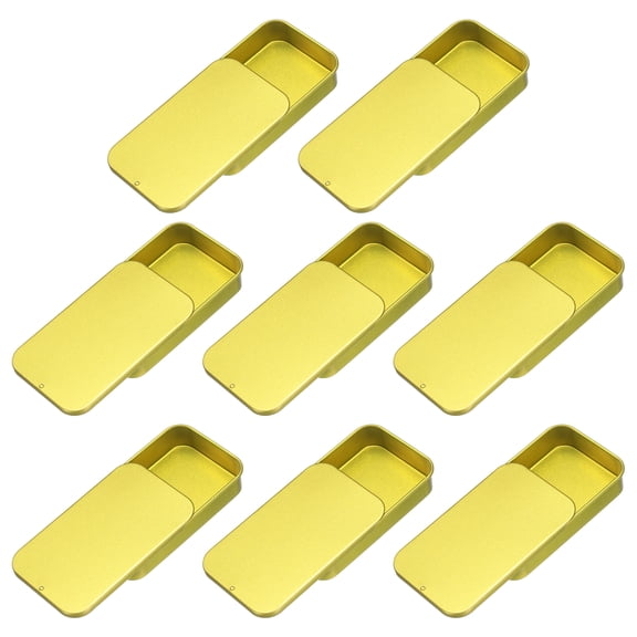 8Pack Slide Top Tin Containers, 3"x2"x0.6" Mini Metal Empty Tins Box with Sliding Lids, Light Gold