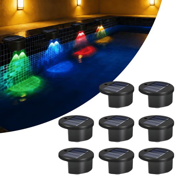 8Pack Solar Pool Lights, Swimming Pool Lighting Accessories Outdoor Pool LED Light Support RGB Color-Changing IP65 Waterproof for Above Ground Pools Deck Steps Patio
