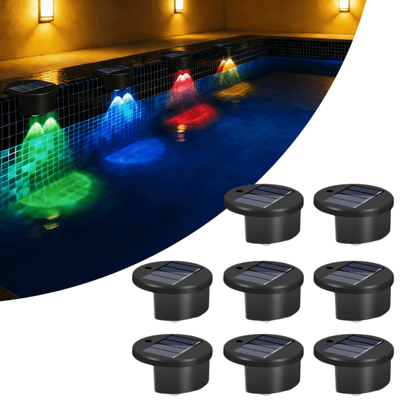 8Pack Solar Pool Lights, Swimming Pool Lighting Accessories Outdoor Pool LED Light Support RGB Color-Changing IP65 Waterproof for Above Ground Pools Deck Steps Patio