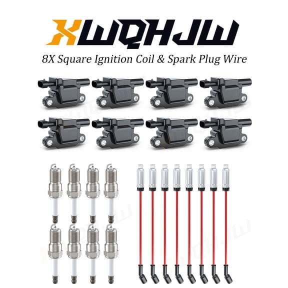 8Pack Square Ignition Coil Spark Plug Wire Fit For Chevy GMC 4.8L 5.3L 6.0L 6.2L