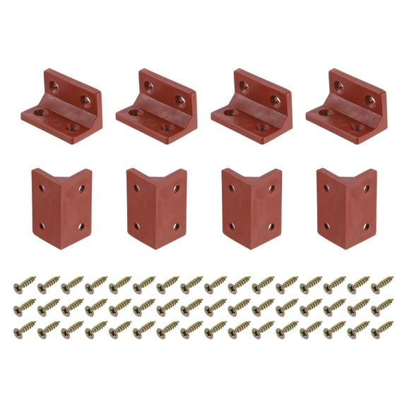 8Packs 90 Degree Plastic Corner Braces, 22x38x22mm Nylon Shelf Right Angle Brackets with Screws (Red Brown)