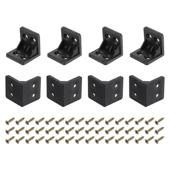 8Packs 90 Degree Plastic Corner Braces, 27x28x27mm Nylon Shelf Right Angle Brackets with Screws (Black)