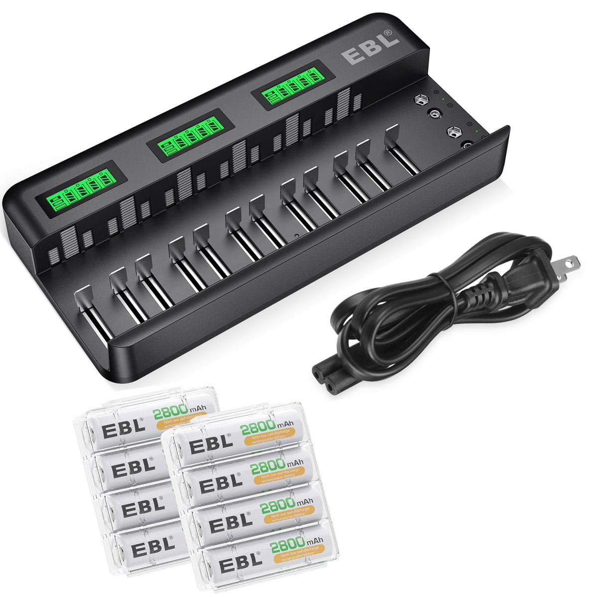 8Packs AA Rechargeable Batteries 2800mAh NiMh with 12+2 Bay AA AAA C D Ni-MH Ni-CD Battery Charger