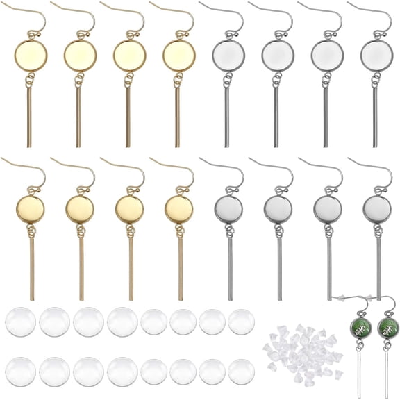 8Pairs 4Styles Earrings Wire Hooks Blanks DIY Earring Making Kits Including Flat Round Bar 304 Stainless Steel Drop Earring Settings for DIY Craft Jewelry Making Supplies Golden Colorful
