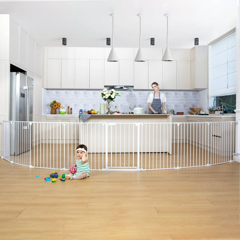 8Panel 198 Extra Wide 30 Tall Baby Gates Fireplace Fence Toddler Playard White