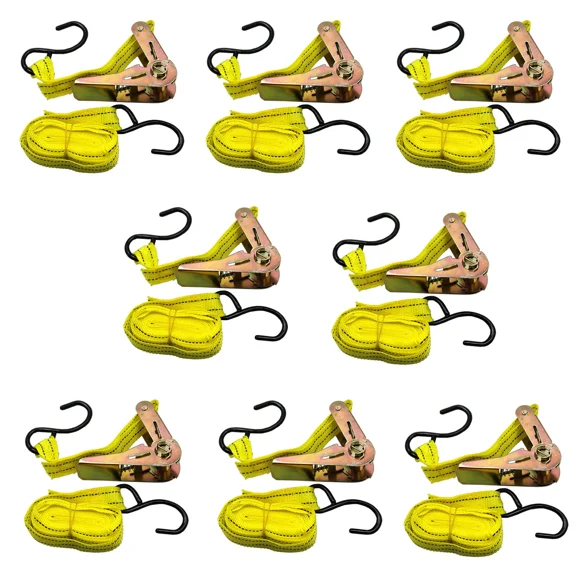 8Pc 1"X13' Ratcheting Tie Down Cargo Straps Moving Truck Bed Motorcycle Hauling