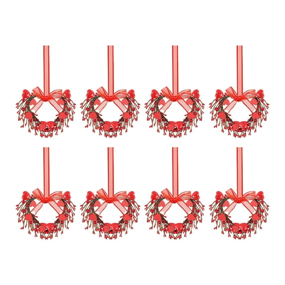 8Pc 3D Small Valentine's Day Wreath, Mini Artificial Spring Wreath For Kitchen Cabinet Decor, Hanging Heart-Shaped Decorative Ornament For Bedroom Bathroom Office Home Wall And