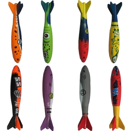 8Pc 5" Underwater Diving Torpedoes Bandits, Swimming Pool Toy Sharks Glides Up to 20 Feet Summer Family Fun Water Games for Boys and Girls