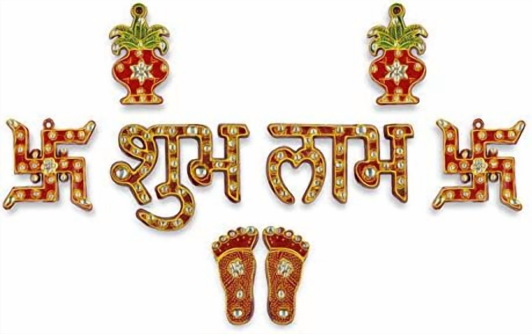 Subh Sticker 8Pc Set Shubh Labh Sticker Diwali Charan Diwali Decorations For House ...