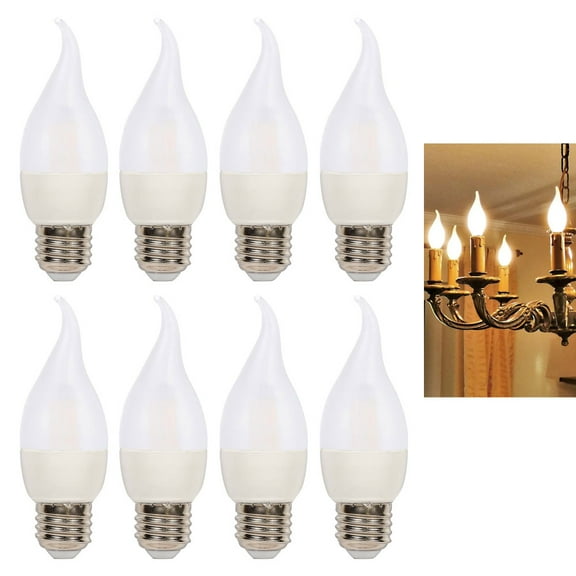 8Pc Turn Tip Light Bulbs Frosted 40W LED E26 Medium Base Lamp Flame Chandelier