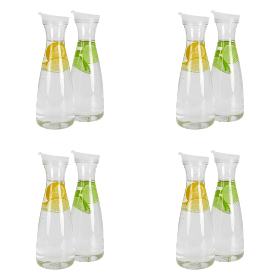 8Pcs 0.6L Plastic Water Carafes with White Flip Tab Lids- Food Grade & Recyclable Shatterproof Pitchers - Juice Jar