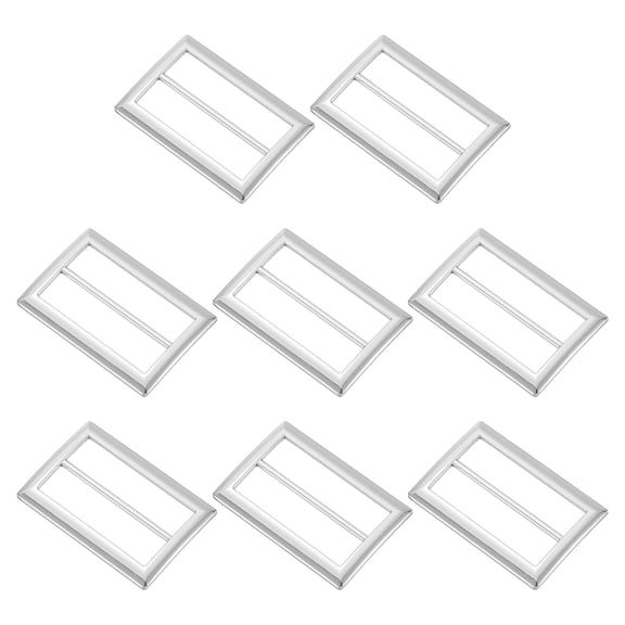 8Pcs 1-1/8" Metal Slider Buckles, Flat Tri-Glide Button Fasteners, Silver