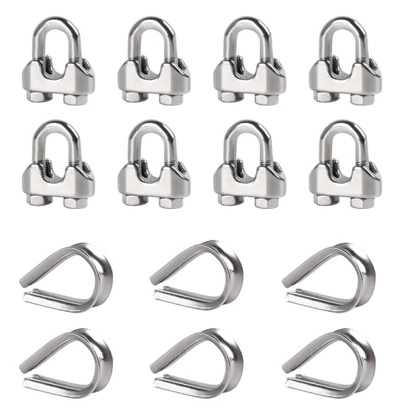 Tootaci 8Pcs 1/2" M12 Cable Clamps and 6Pcs M12 Thimble, 304 Stainless Steel Cable Clamps Kit