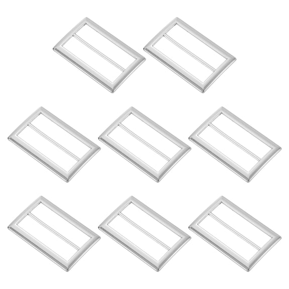8Pcs 1-3/8" Metal Slider Buckles, Flat Tri-Glide Button Fasteners, Silver
