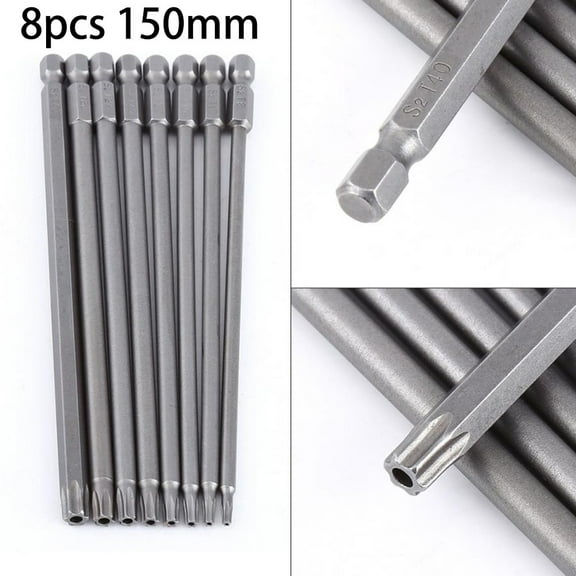 8Pcs 1/4 Inch Hex Magnetic Torx Screwdriver Bit Set Hand Tool 150MM Extra Long