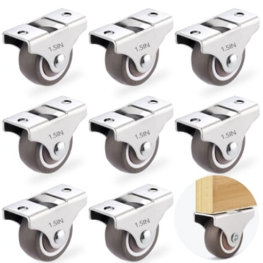 8-Pack 1-Inch Rigid Caster Wheels – Non-Swivel Plate Casters With Screws, Low Profile, White PVC