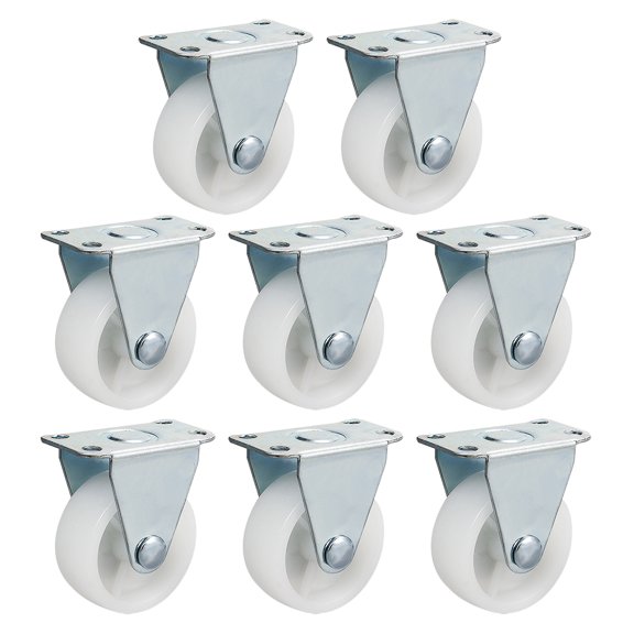 8Pcs 1.5 Inch Rigid Non-Swivel Casters PP Plastic Wheel Top Plate Mounted White