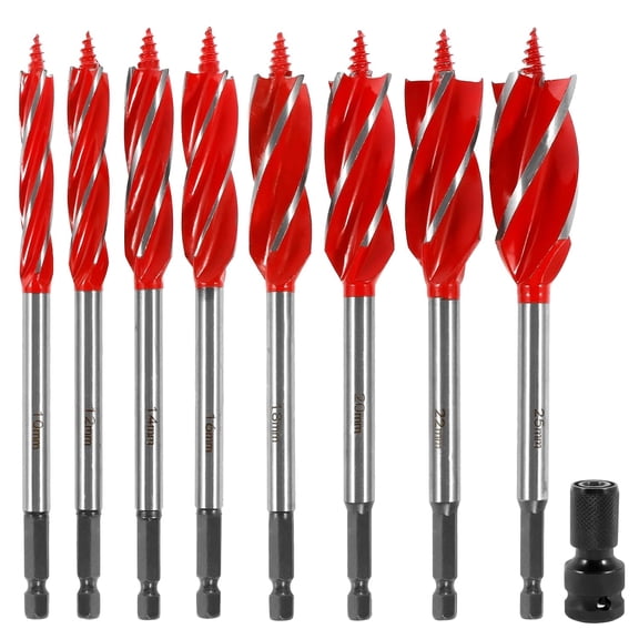 8Pcs 10-25mm Wood Auger Drill Bit Set, High Carbon Steel, Spiral Flute, Hex Shank, Suitable for Wood & Plastic