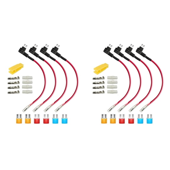 8Pcs 12V-24V Add-A-Circuit Micro2 Fuse Tap, Piggy Back Blade Fuse Holder with Wire Harness