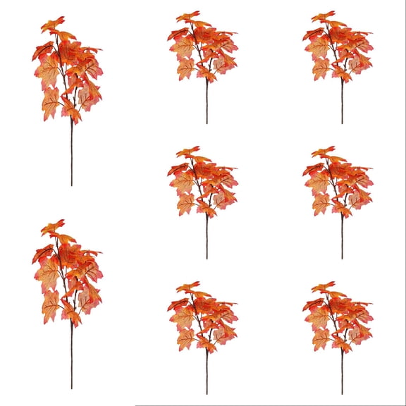8Pcs 13.4" Artificial Maple Leaf Bouquet, Fall Thanksgiving Halloween Centerpiece Stems with Rich Autumn Foliage, Branches for Mantel, Vase, Wreath, Harvest Home Decoration, D