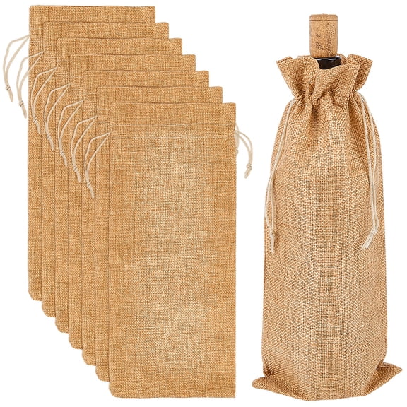 8Pcs 13.8x5.9 Inch Burlap Wine Bags Drawstring Champagne Bags Jute Sleeves Wine Bottle Gift Pouches for Whiskey Wedding Party Storage Wrapping