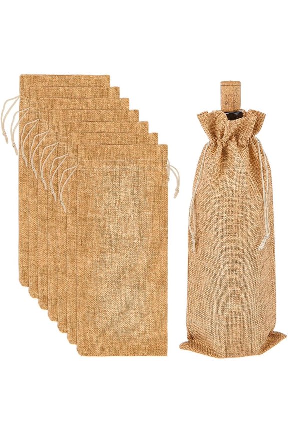 8Pcs 13.8x5.9 Inch Burlap Wine Bags Drawstring Champagne Bags Jute Sleeves Wine Bottle Gift Pouches for Whiskey Wedding