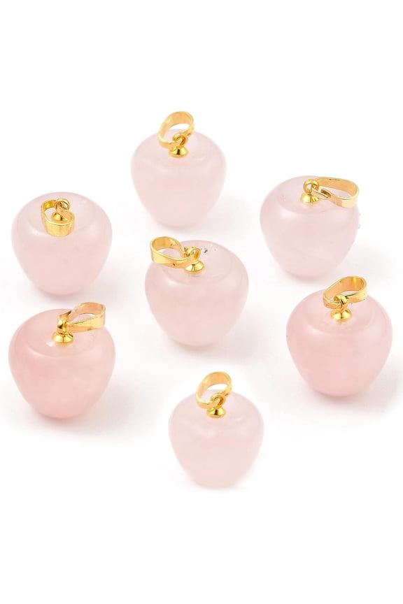 8Pcs 14mm Gemstone Charms Rose Quartz Charms Crystal Fruit Pendants Smooth Polished Stone Charms with Gold Brass Snap Necklace Accessories