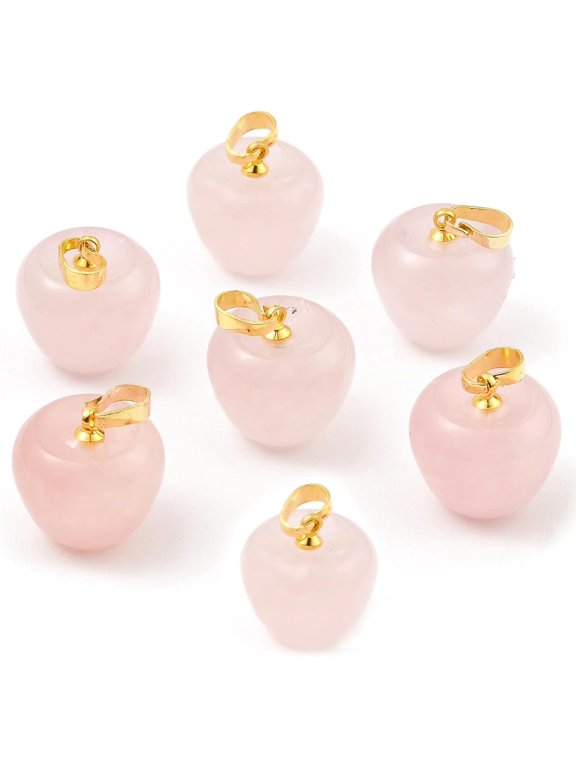 8Pcs 14mm Gemstone Charms Rose Quartz Charms Fruit Pendants Smooth Polished Stone Charms with Gold Brass Snap Handmade
