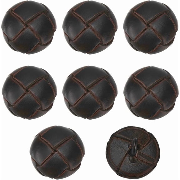 8Pcs 15mm Coconut Brown Leather Cover Shank Buttons Half Round with Alloy Finding and Resin Inside Vintage 1 Hole Buttons