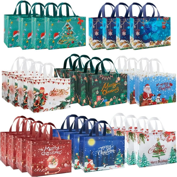 8Pcs/16Pcs/32Pcs Christmas Gift Bags with Handles, Large Non-Woven Tote Bags for Wrapping Xmas Party Favors, 12.8x9.8x6.7inch