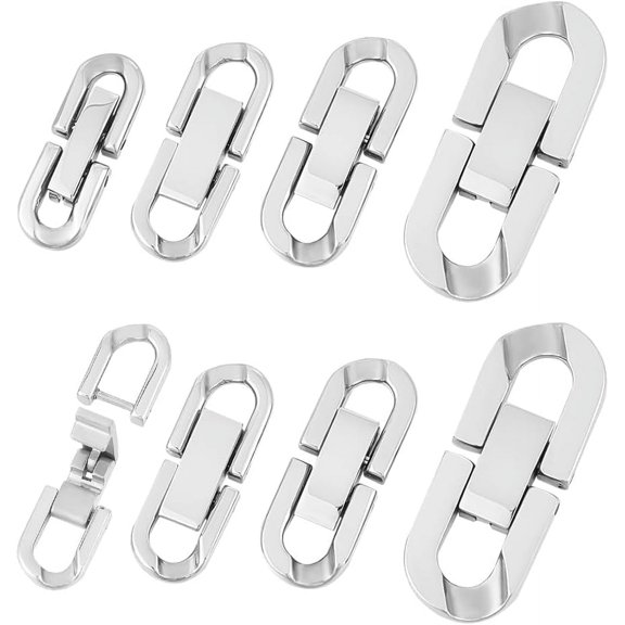 8Pcs 18~28mm 304 Stainless Steel Fold Over Clasps Oval Jewelry Extender Foldover Clasp Set Small Metal Extension Bracelet Clasps Jewelry Clasps for Necklace Bracelet Jewelry Making