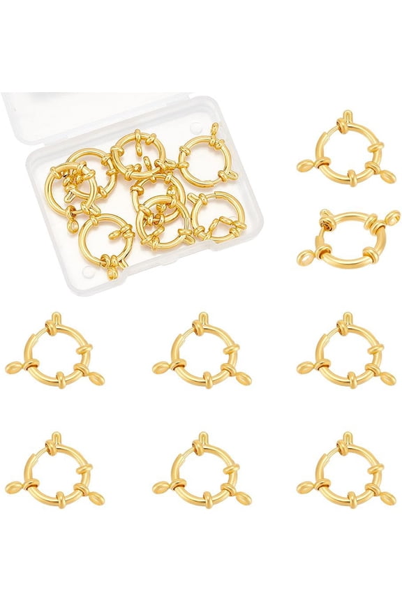 8Pcs 18mm 24K Gold Plated Spring Ring Clasps Stainless Steel Round Clasps for Necklaces Bracelet Close Ring Clasp Smooth Surface Class Connector Rings for DIY Jewelry Making 1set