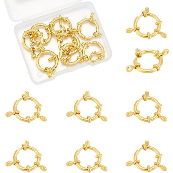 8Pcs 18mm 24K Gold Plated Spring Ring Clasps Stainless Steel Round Clasps for Necklaces Bracelet Close Ring Clasp Smooth Surface Class Connector Rings