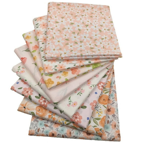 8Pcs 18x22 inch Quilting Cotton Fabric Squares Quilting Supplies Multi-Color Design Printed Floral Fabric for DIY(Pink)