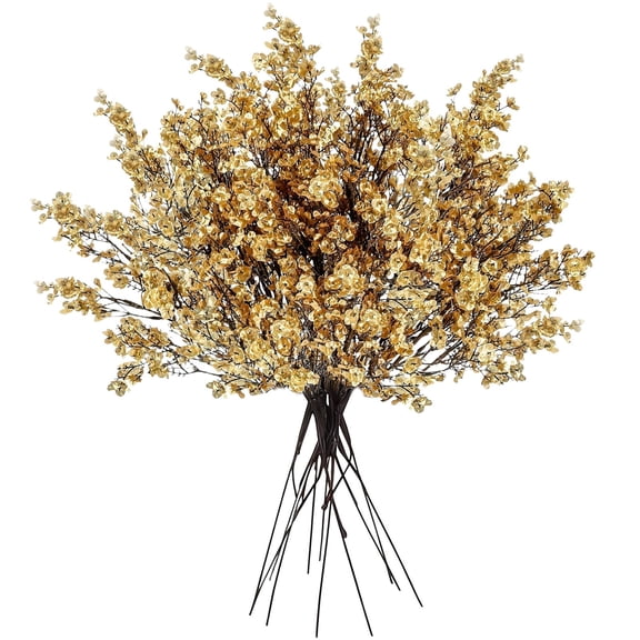 8Pcs 19.29" Artificial Flower Stems, Metallic Gold Faux Blossom Branches for Luxury Holiday Party Wedding Display