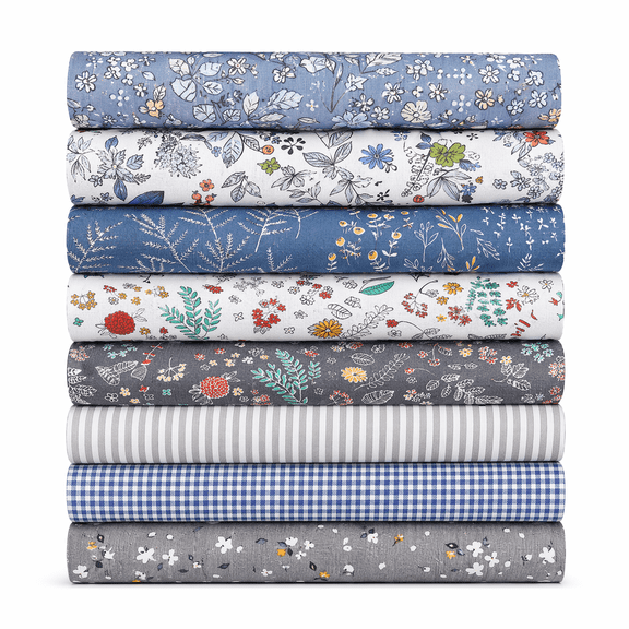 8Pcs 19.7x19.7 inch Quilting Cotton Fabric Squares, Floral Fabric for Sewing Crafts, Quilt Squares Fat Quarters Fabric Bundles, Soft Cotton for DIY Projects & Beginners Grey