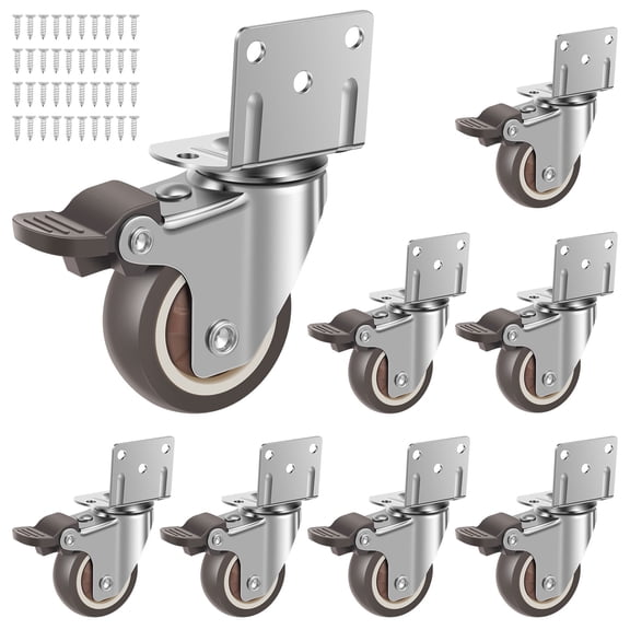 8Pcs 1inch Side Mount Casters Set Soft TPE L Shaped Caster Wheels 360° Swivel for Crib Cabinet Coffee Table Worktable