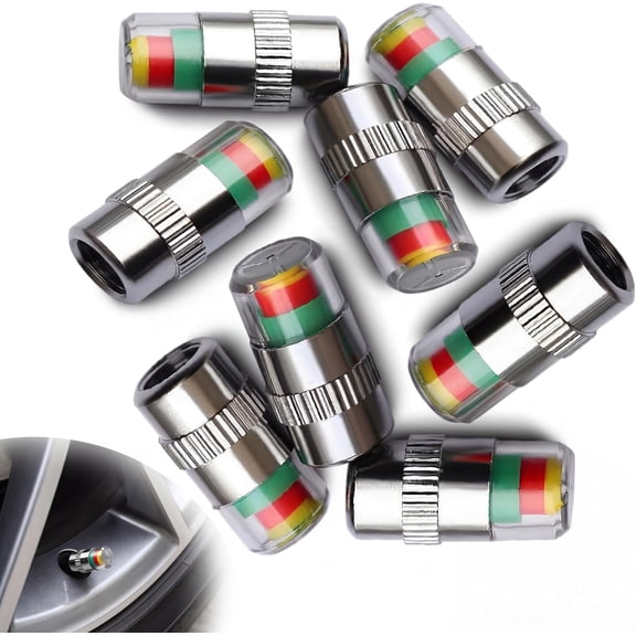 8Pcs 2.2Bar 32-to-35 PSI Car Tire Pressure Monitor Valve Stem Caps Sensor Indicator Easy to Read 3 Color Eye Alert