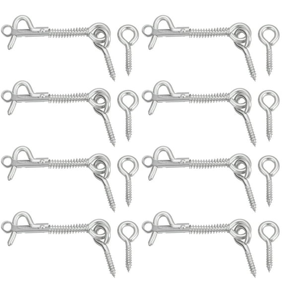8Pcs 2.5" Cabin Hook Eye Latch, 304 Stainless Steel Spring Hook and Eye Safety Latch Wire Gate Hook and Eye Latch for Wood Window Door Hook