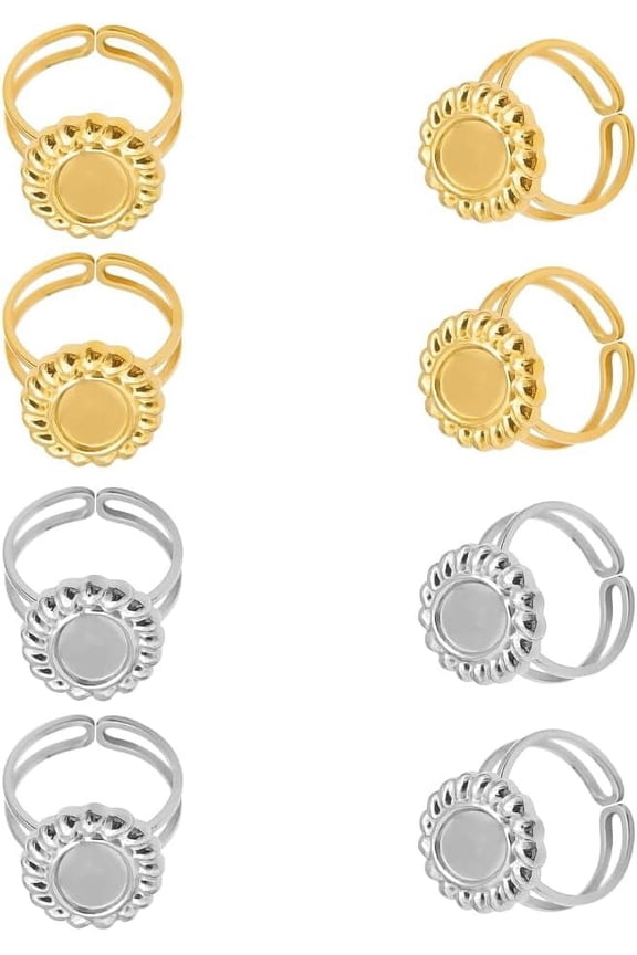 8Pcs 2 Color 304 Stainless Steel Sun Open Cuff Ring Settings with Oval Tray Metal Ring Blanks Cabochon Ring Base Settings Blanks