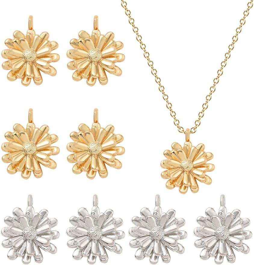 8Pcs 2 Colors 18K Real Gold Plated Flower Charms Mini Chrysanthemum Brass Charms Pendants for DIY Jewelry Making Hole 1.5mm Walmart
