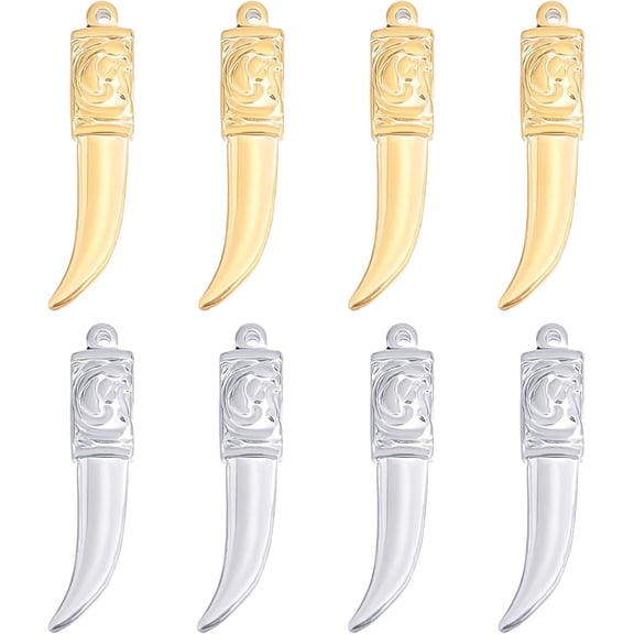 8Pcs 2 Colors 304 Stainless Steel Pendants Scabbard/Tusk Shape Golden & Stainless Steel Color 31x7x4mm Hole: 1.4mm 4pcs/color