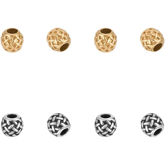 8Pcs 2 Colors 316 Surgical Stainless Steel European Beads Large Hole Beads Barrel with Weave Pattern Antique Silver & Golden 10x9.5mm Hole: 4mm 4pcs/color