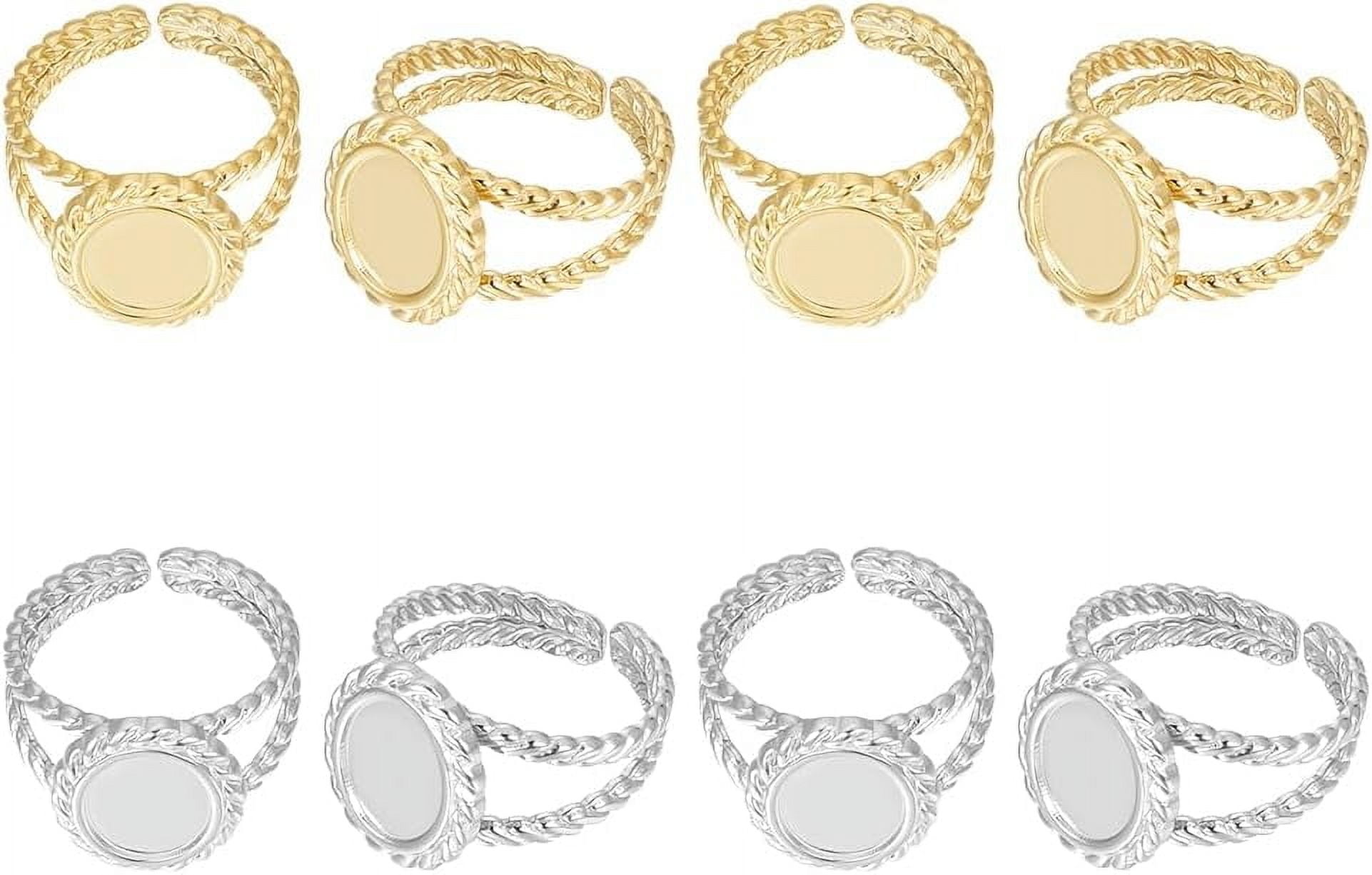 8Pcs 2 Colors Blank Rings Base Open Finger Rings Oval Rings Stainless ...