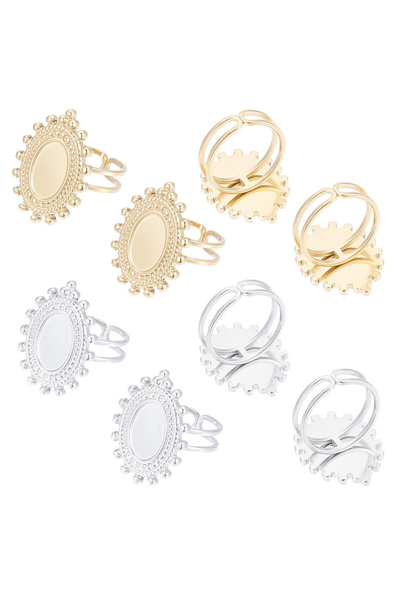 8Pcs 2 Colors Blank Rings Oval Rings Stainless Steel Open Cuff Ring Pad Ring Base Oval Blank Ring Base Ring Bezel Cup Ring Base Bezel Tray